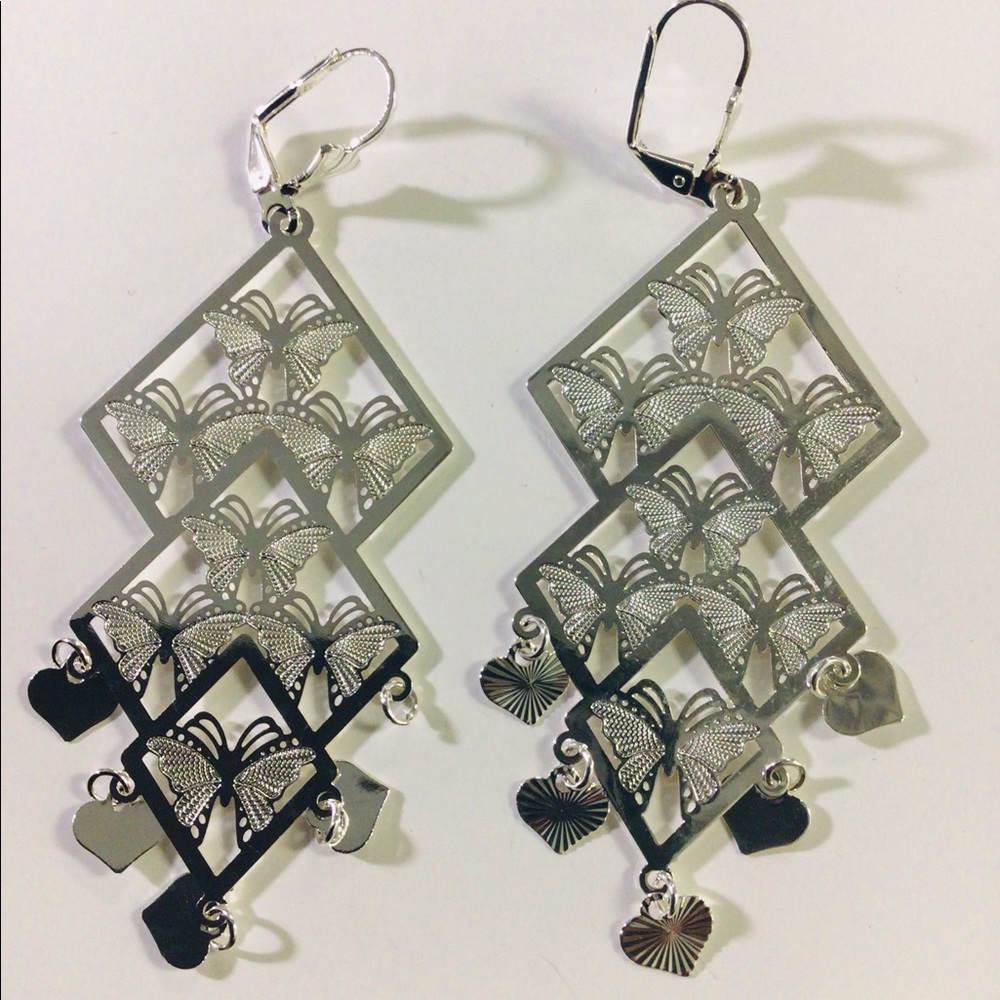 ITALIAN WHITE GOLD PLATED 14 K BUTTERFLY EARRINGS